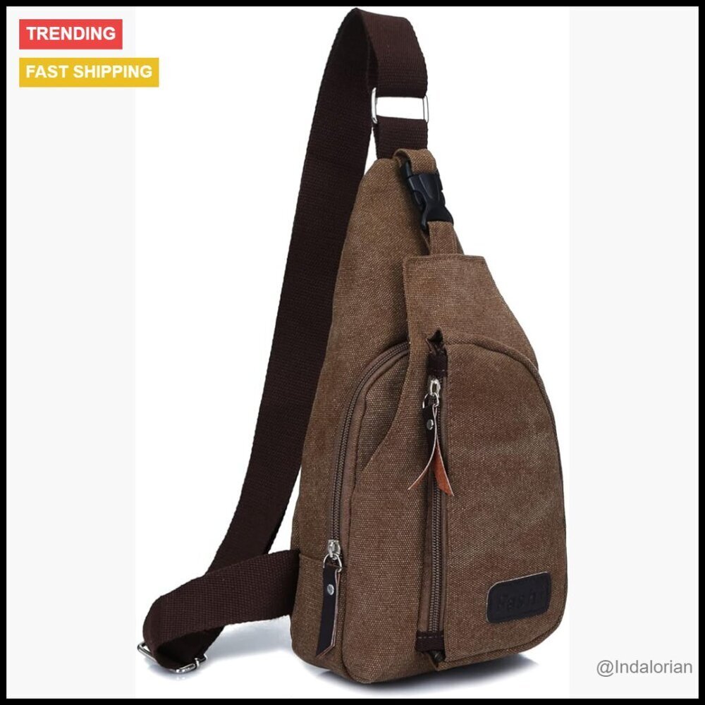 Canvas Sling Backpack Crossbody Daypack Hiking Travel Adjustable Strap Minimal